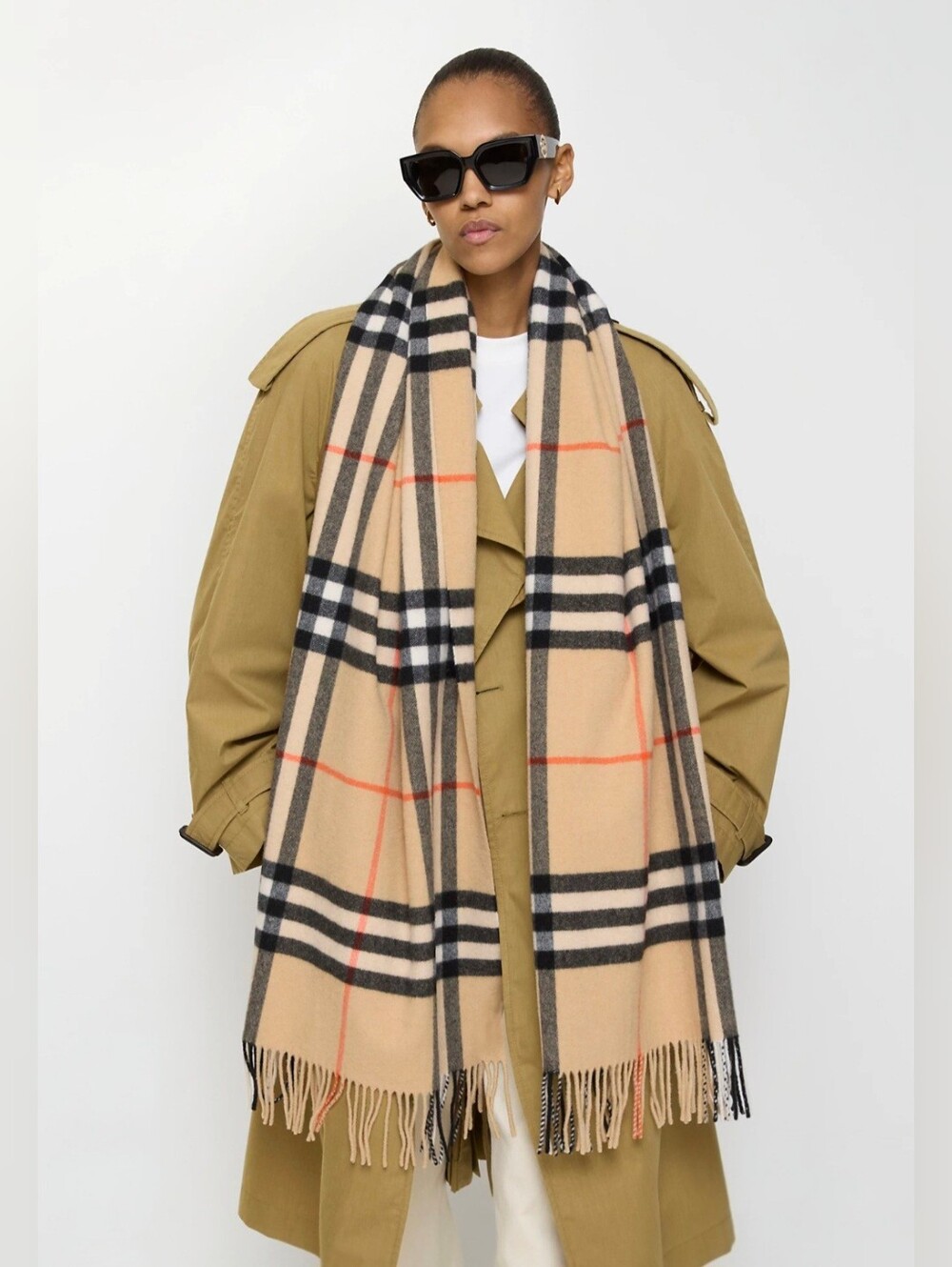 Authentic Burberry Wide Check Cashmere Scarf / Shawl - Large Size